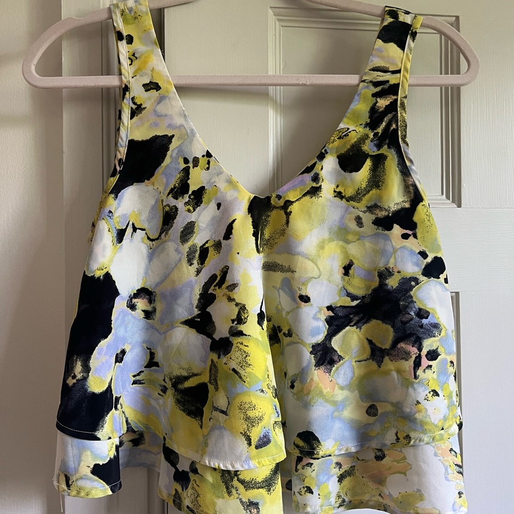 Bar III Asymmetrical Yellow and Black Tank Top